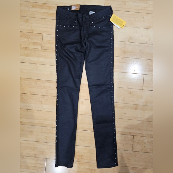 H&M Punk Black Studded Stud Super Skinny Low Waist Jeans Pants 26 XS NWT - Picture 1 of 5